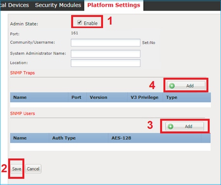 FTD SNMP - FXOS SNMP v3 configureren - tabblad Platform-instellingen