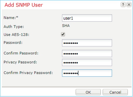 FTD SNMP - 配置 FXOS SNMP v3 -“添加 SNMP 用户”对话框