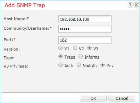 FTD SNMP - 配置 FXOS SNMP v3 -“添加 SNMP 陷阱”对话框