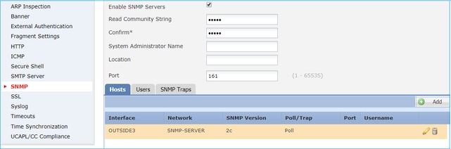 FTD SNMP - 設定 LINA SNMPv2c - 可透過管理介面使用所選 LINA SNMP