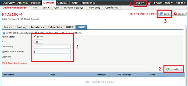 SNMP do FTD – Configurar o FTD2100 – guia Gerenciamento de dispositivos