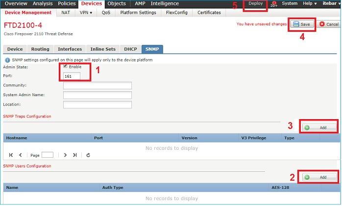 FTD SNMP - FXOS SNMPv3 configureren - tabblad Apparaatbeheer