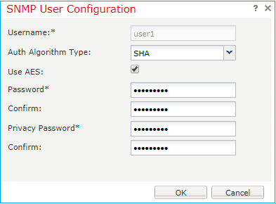 FTD SNMP -「SNMP 使用者組態」對話方塊