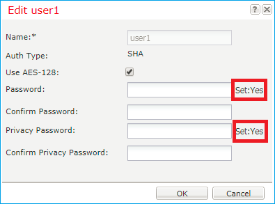 FTD SNMP -「編輯使用者」對話方塊