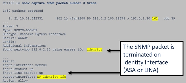 FTD SNMP - FTD-pakkettracering voor gegevensinterface - functioneel - SNMP-pakket wordt beëindigd op identificeerbare interface (ASA of LINA)