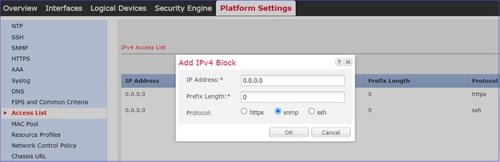 FTD SNMP - Controleer de FXOS-toegangslijst (ACL) vanuit de gebruikersinterface