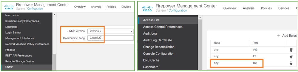 FTD SNMP - 检查 SNMP 版本、社区字符串和访问列表端口