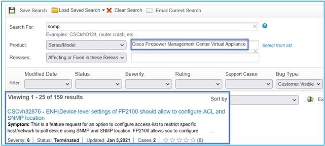 FTD SNMP - Zoeken naar SNMP-defecten - Bug Search Tool resultaten voorbeeld