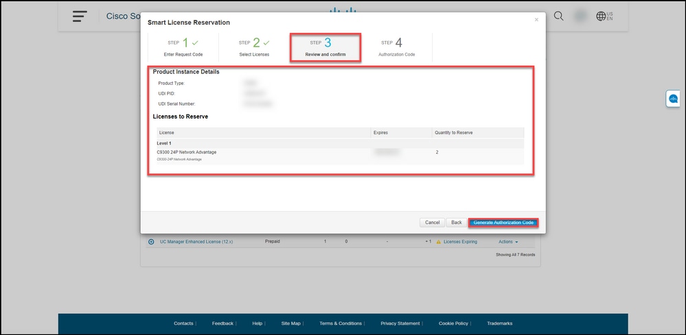 Reserving licenses - Review and confirm