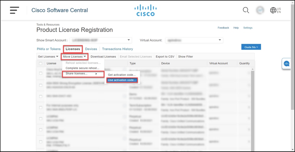 Sharing SEG (IronPort) Traditional Licenses with Multiple Devices - Use activation code