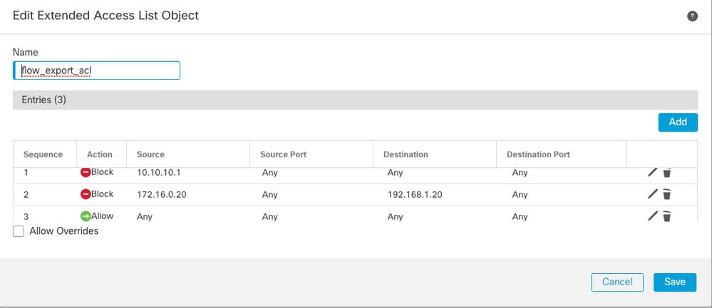 Configurar as entradas de controle de acesso para corresponder ao tráfego específico