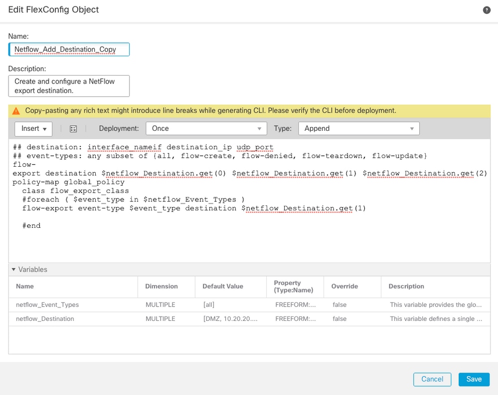 Netflow 대상 구성