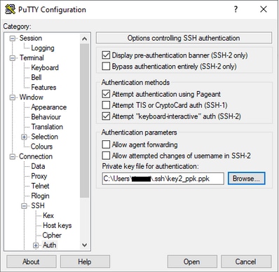 مفتاح PuTTY SSH