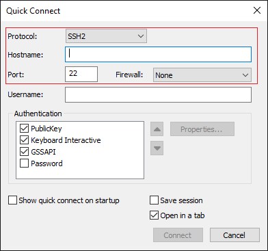 اسم مضيف/IP ومنفذ VM بعيد