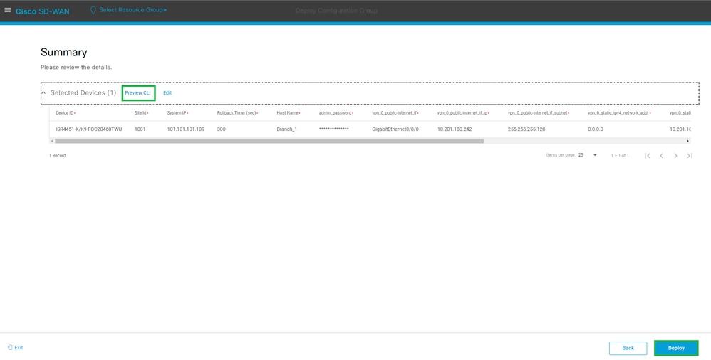 Verificar la configuración con la vista previa e implementación de CLI