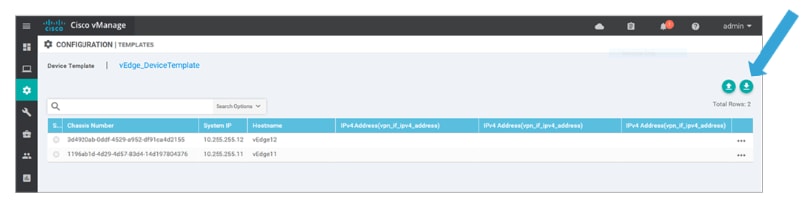 Displays Upload/Download option for Device template and its attached devices