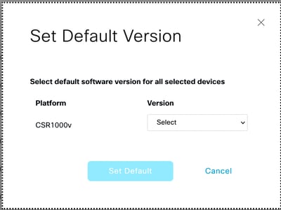 vManage Software Upgrade Set Default Version Drop Down List