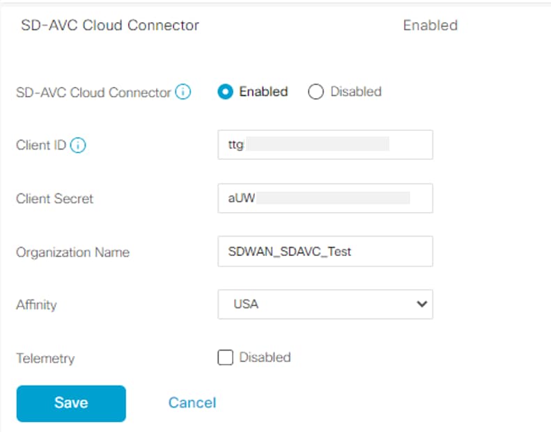 Ejemplo de conector de nube SD-AVC