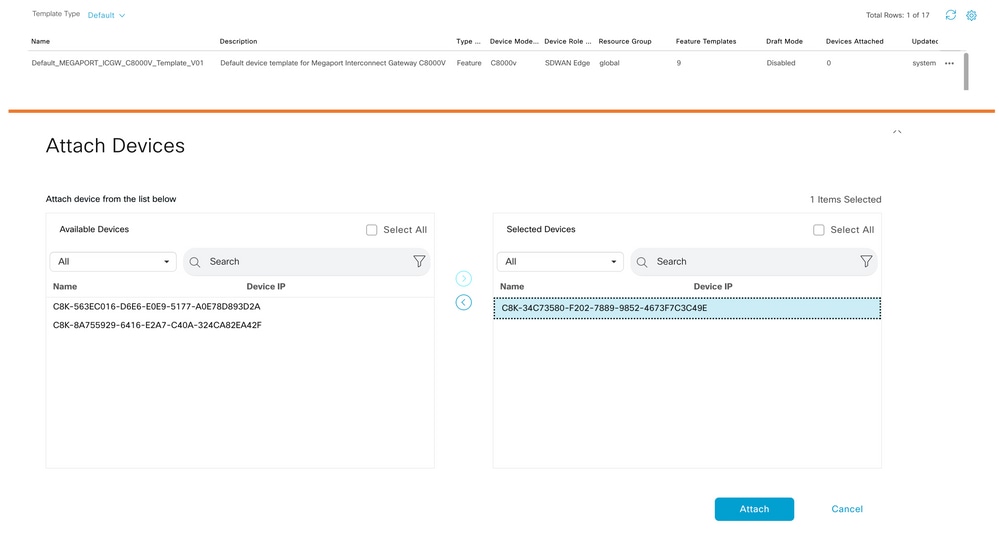 Attach Devices to Default Template