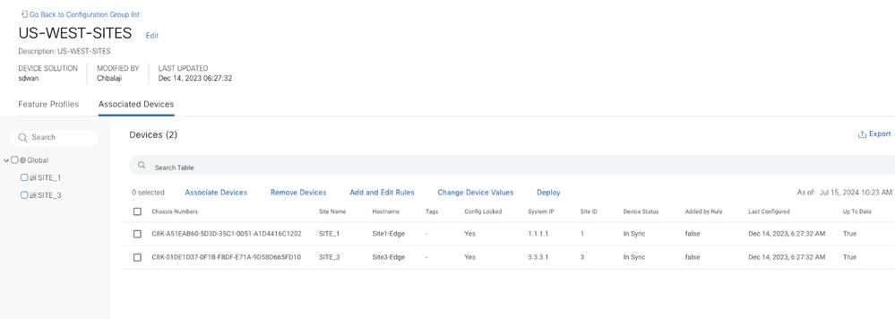 Vista de grupo de configuración