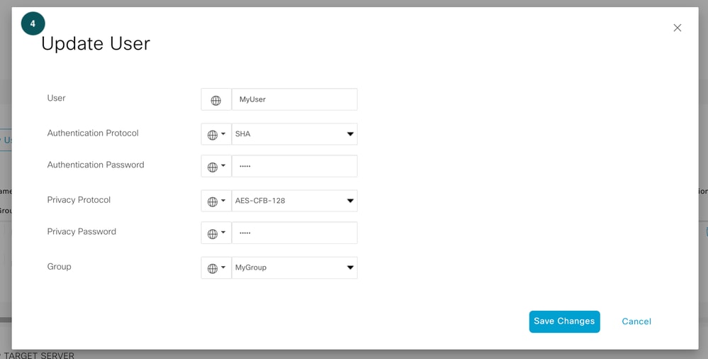 Configuración del Cifrado de Usuario SNMP