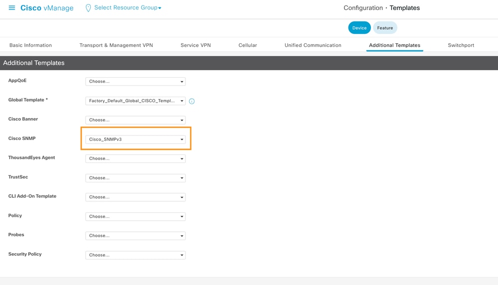 Adicionar modelo de recurso SNMP ao modelo de dispositivo