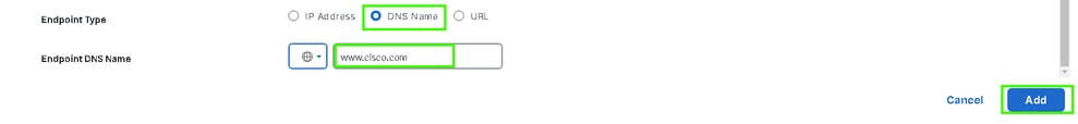 Agregar nombre DNS de terminal y terminal