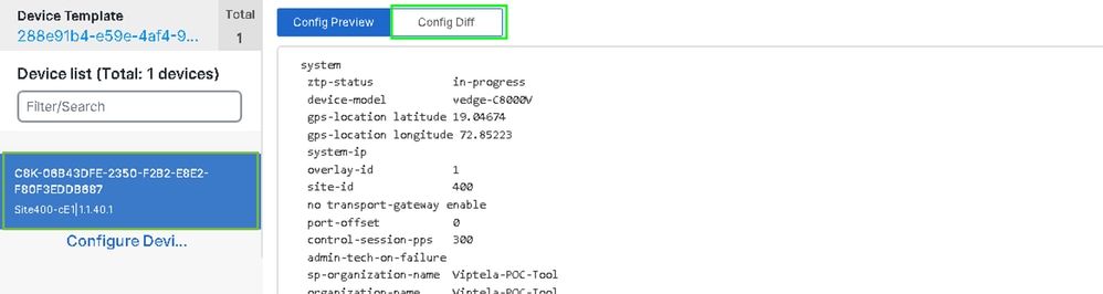 Seleccionar diferencial de configuración