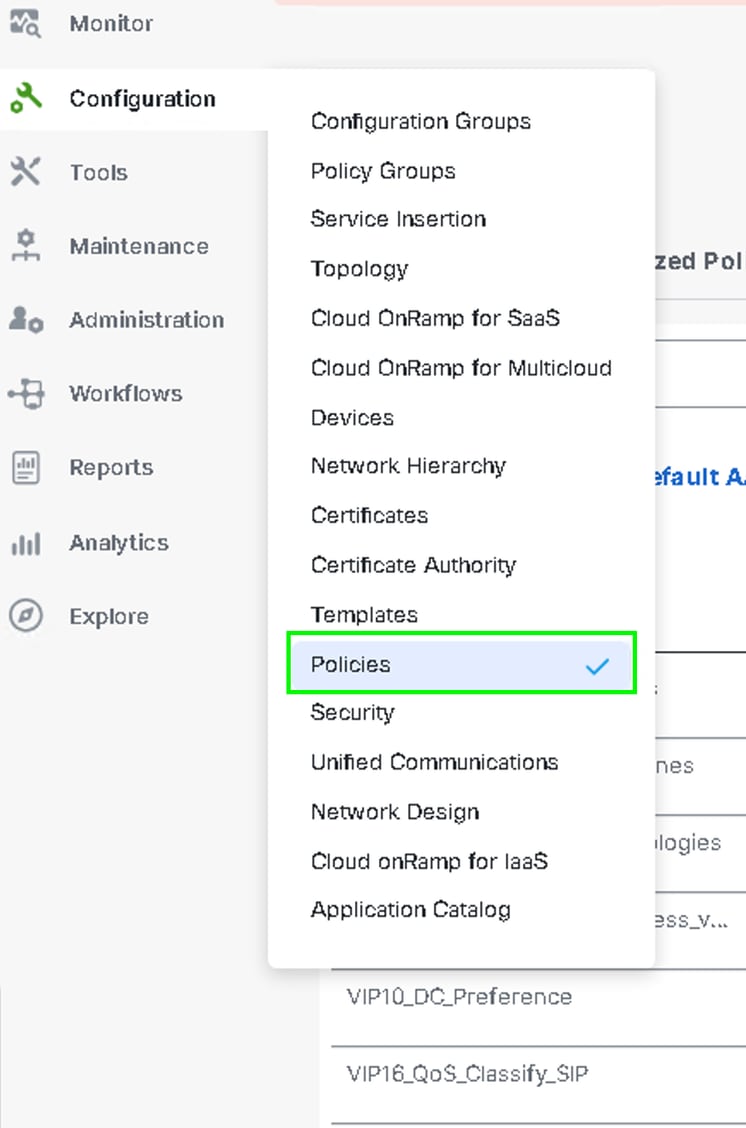 Accédez à Configurer, Stratégies