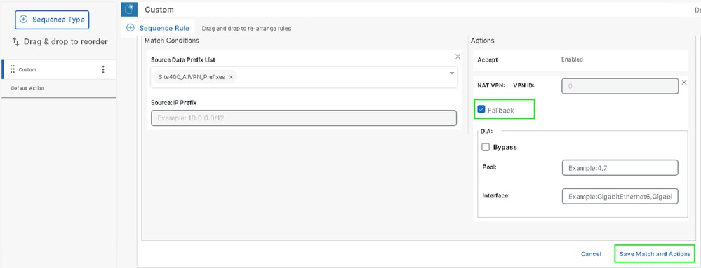 Sélectionner des actions Enregistrer et faire correspondre