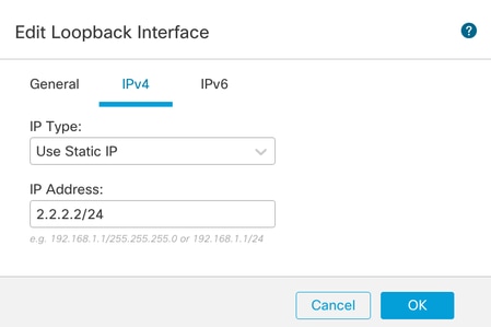 Proporcione la dirección IP a la interfaz de bucle invertido