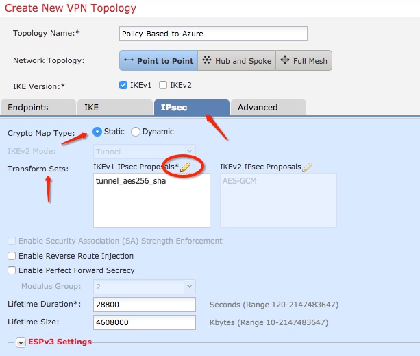 FMC Configuration Site-to-Site VPN - IPSec configuration