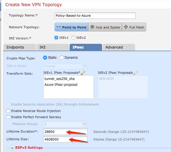 FMC Configuration Site-to-Site VPN - IPSec Configuration Summary