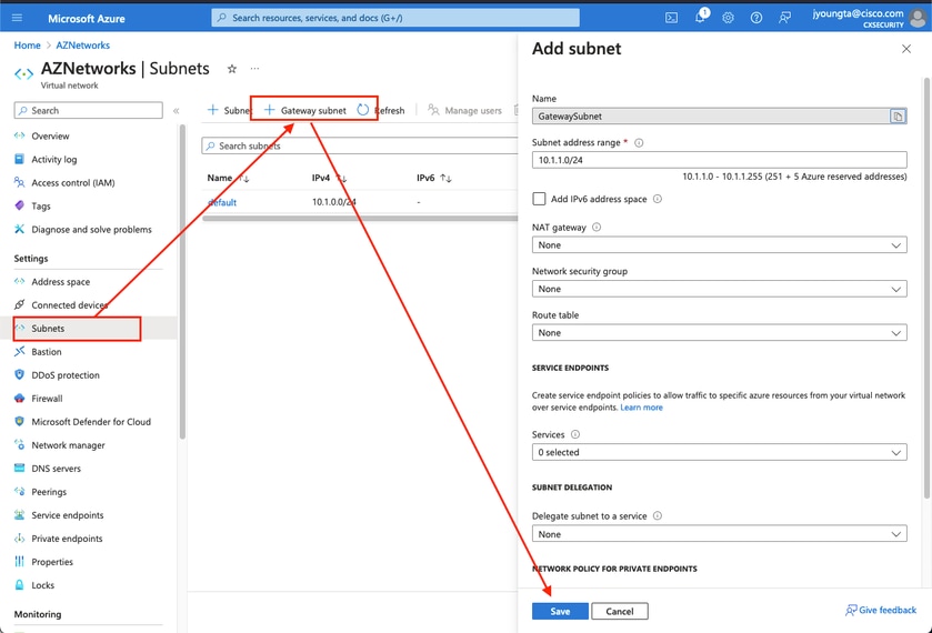 Adicionar uma sub-rede de gateway