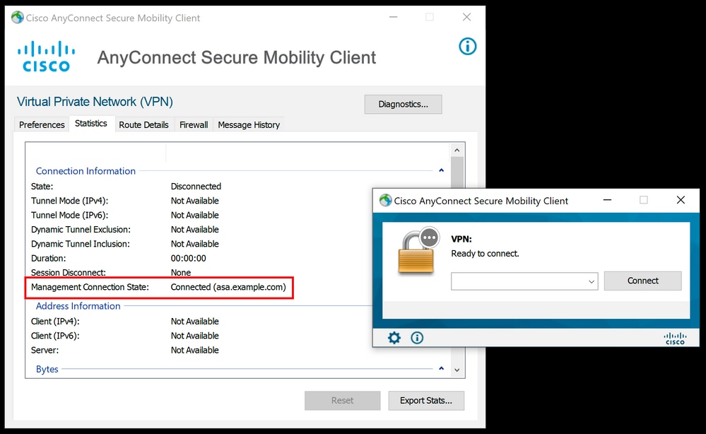 Verification of the Management VPN Tunnel Connection on the Client Machine