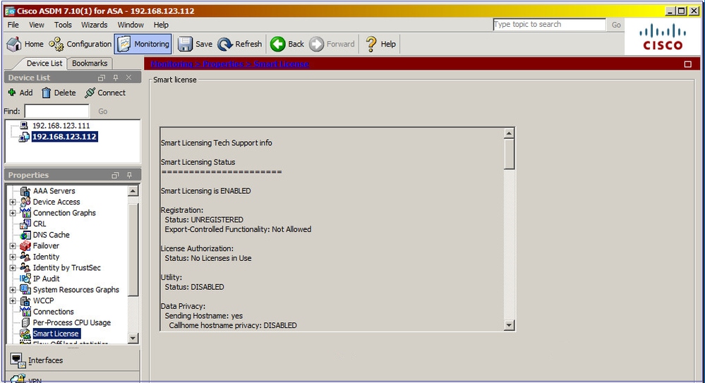 Cisco ASA Smart Licensing on FXOS - Connect to Standby ASA via ASDM - Monitoring Tab