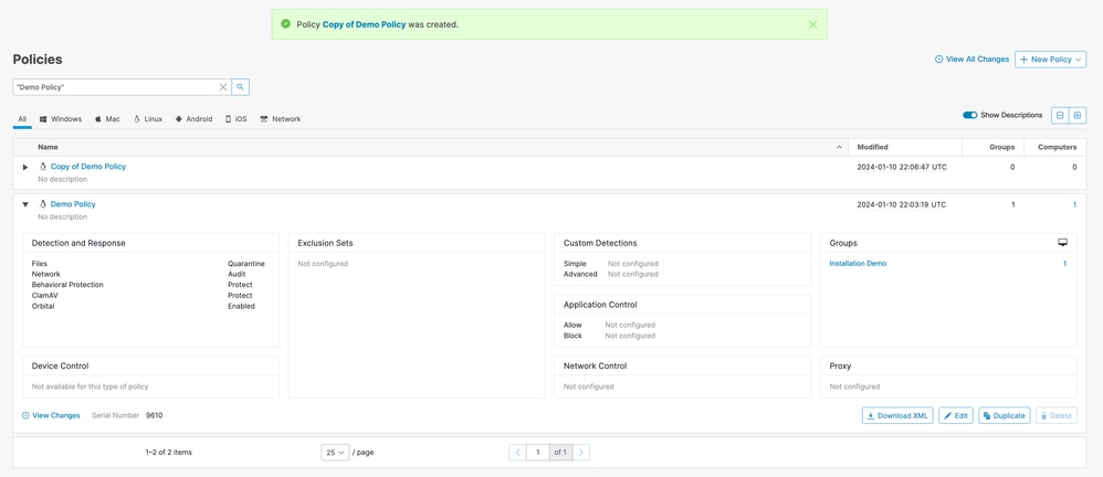 Duplicate policy created