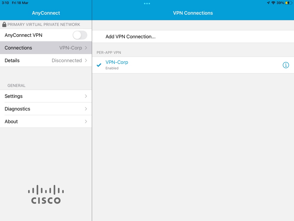 Verify VPN connection profile