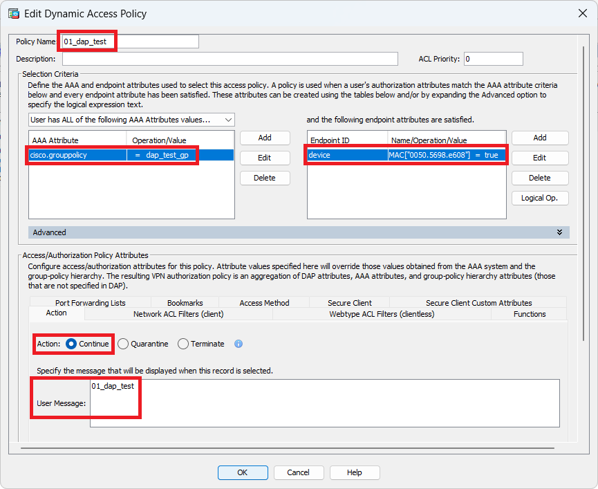 Configura primo DAP