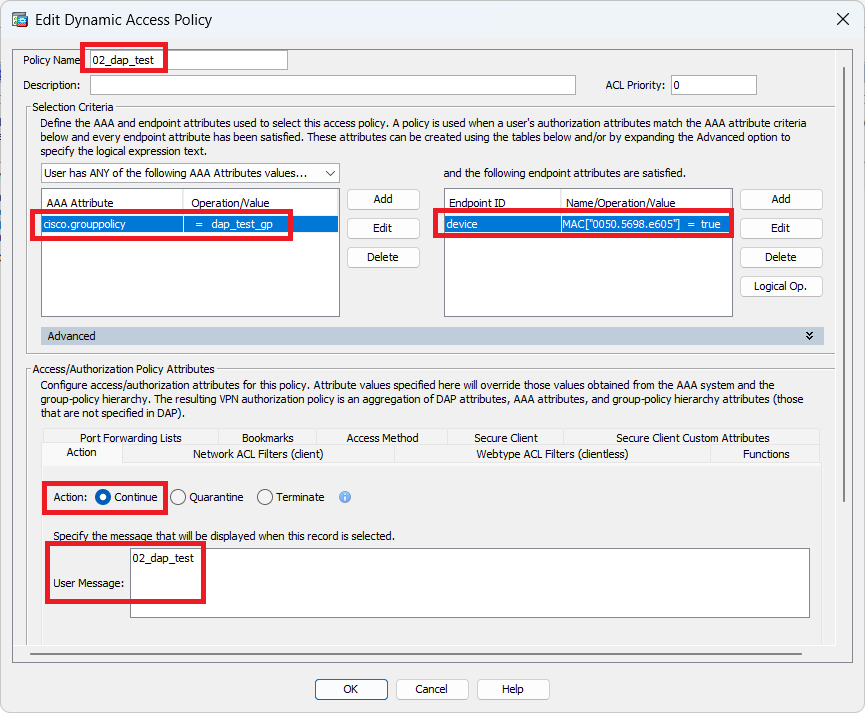 Configura secondo DAP