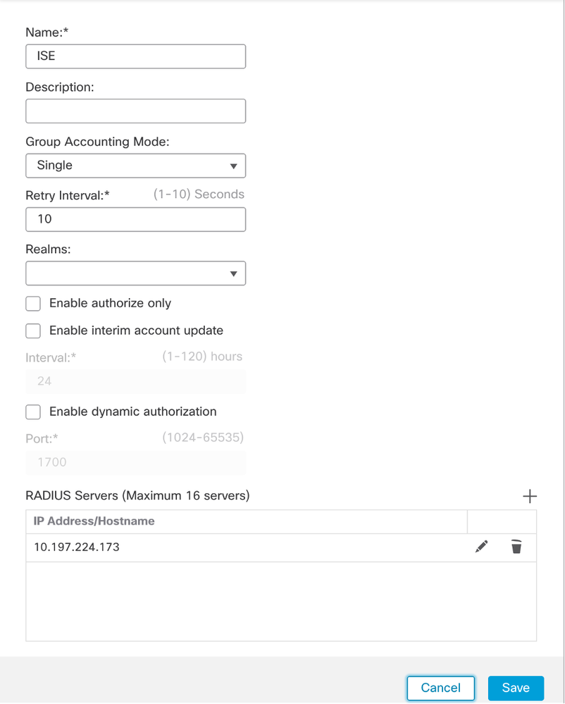 FMC - Configuração do servidor Radius