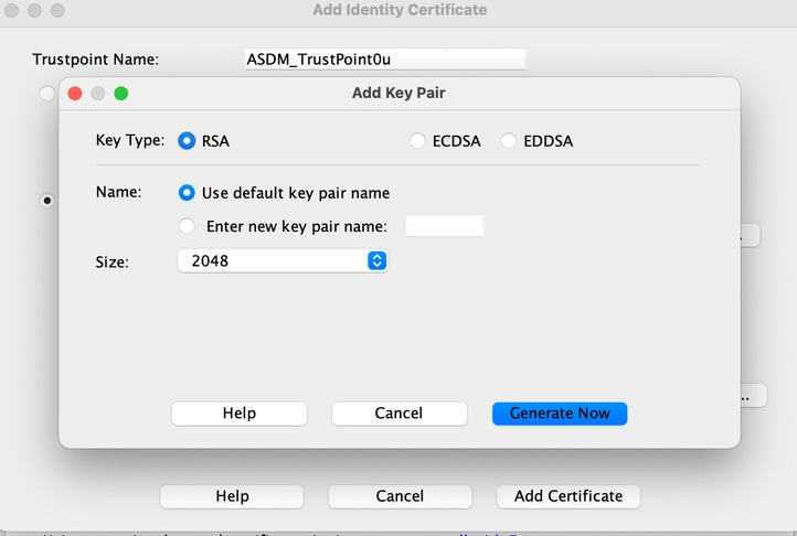 Click the Use Default Key Pair Name Radio Button