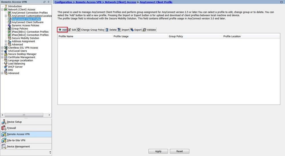 Add AnyConnect Client Profile