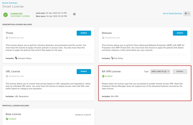 Verification of AnyConnect License Enablement on the Device