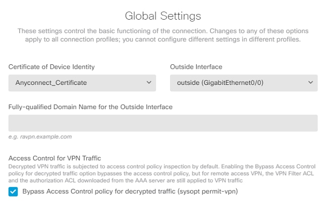 AnyConnect-certificaat, interface en toegangscontrolebeleid in FDM GUI configureren