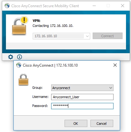 FDM GUI에서 FQDN 및 사용자 자격 증명을 사용하여 AnyConnect에 대한 연결 확인