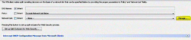 Uncheck the Inherit Box for Network List and Click Manage