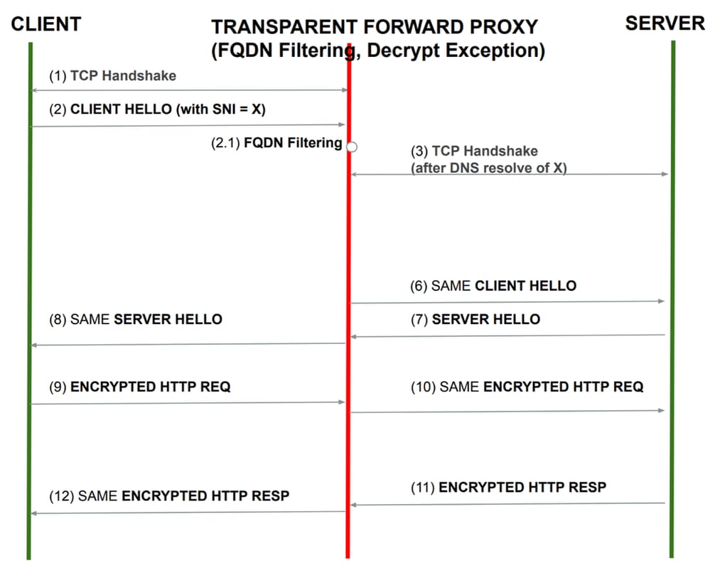 Afbeelding - Transparante voorwaartse proxy (met uitzondering van decryptie)