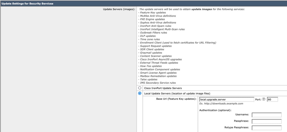 Atualizações do AsyncOS do Web Security Appliance (WSA) e do Cisco Email Security Appliance (ESA) - URL do arquivo de manifesto