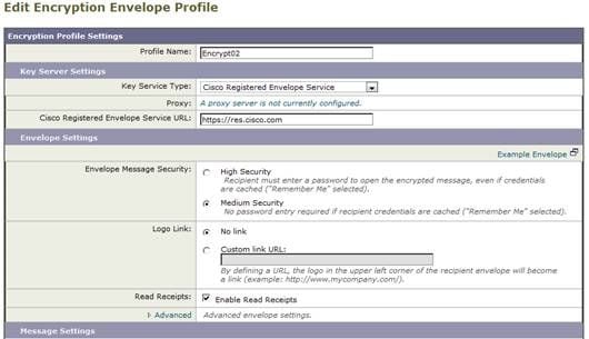 Encryption Profile Settings window